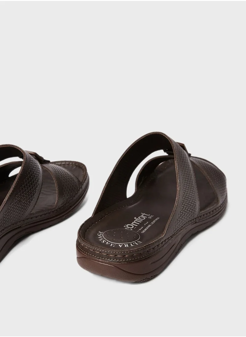 Comfort Plus Buckle Detail Leather Sandals