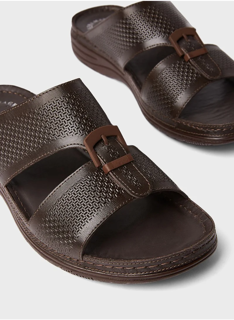 Comfort Plus Buckle Detail Leather Sandals