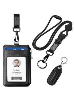 ELV Badge Holder With Zipper And Lanyard Pu Leather Id Badge Card Holder Wallet With 5 Card Slots Rfid Blocking Pocket Adjustable Detachable Neck Lanyard With Keychain And Pen Holder  - Image 1