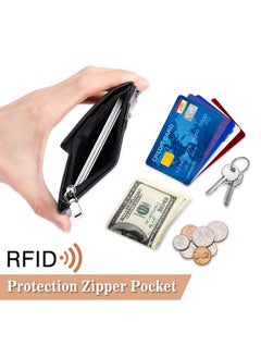 ELV Badge Holder With Zipper And Lanyard Pu Leather Id Badge Card Holder Wallet With 5 Card Slots Rfid Blocking Pocket Adjustable Detachable Neck Lanyard With Keychain And Pen Holder  - Image 4