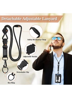 ELV Badge Holder With Zipper And Lanyard Pu Leather Id Badge Card Holder Wallet With 5 Card Slots Rfid Blocking Pocket Adjustable Detachable Neck Lanyard With Keychain And Pen Holder  - Image 3