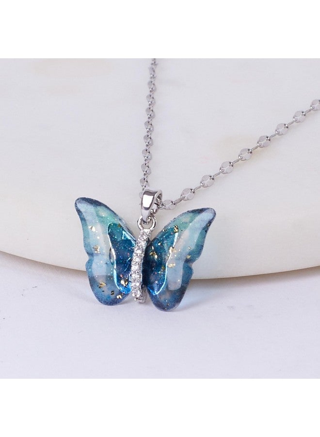 Salty Salty Vibrant Blue Winged Butterfly Beauty Pendant Necklace for Women & Girls Neck Chain Locket Fancy Stylish Modern Design Birthday & Special Occassion Gift | Aesthetic Jewellery Everyday Wear - Image 3