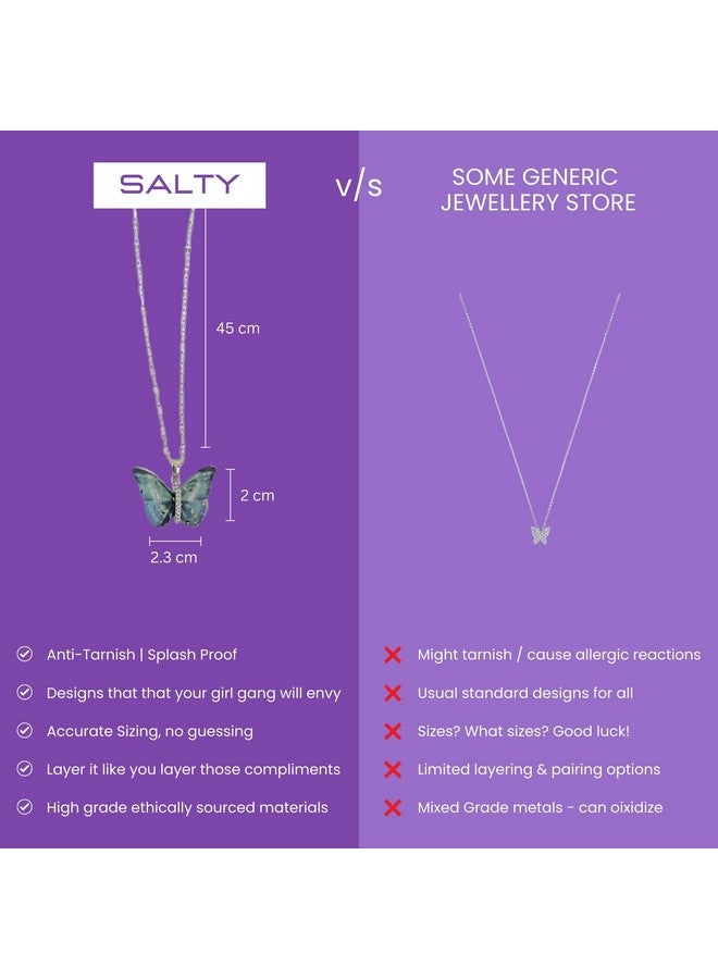 Salty Salty Vibrant Blue Winged Butterfly Beauty Pendant Necklace for Women & Girls Neck Chain Locket Fancy Stylish Modern Design Birthday & Special Occassion Gift | Aesthetic Jewellery Everyday Wear - Image 5