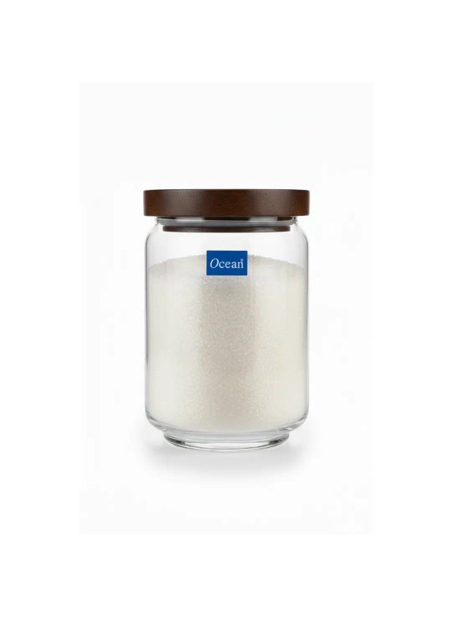 أوشن جلاسز برطمان زجاجي من أوشن بوب سعة 650 مل مع غطاء خشبي – وعاء محكم الإغلاق لتخزين السكر والتوابل والمكسرات والأطعمة الجافة – صنع في تايلاند - Image 1