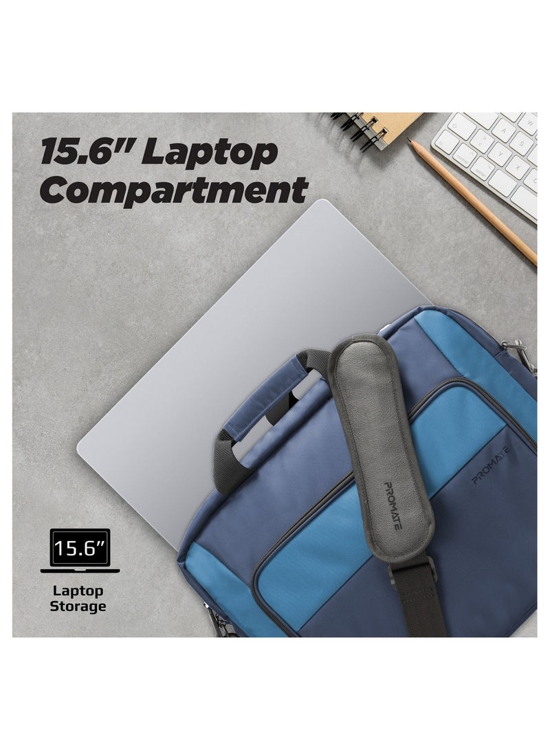 PROMATE Messenger Bag, Lightweight 15.6-Inch Laptop Bag With Secure Zippers, Water-Resistance, Luggage Belt, Front Pocket And Multiple Compartments Black - Image 3