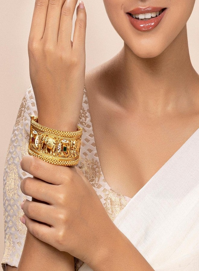 Peora 2.6 Inch Gold Plated Openable Kada Bangle Set of 2 Gift for Women - Image 3