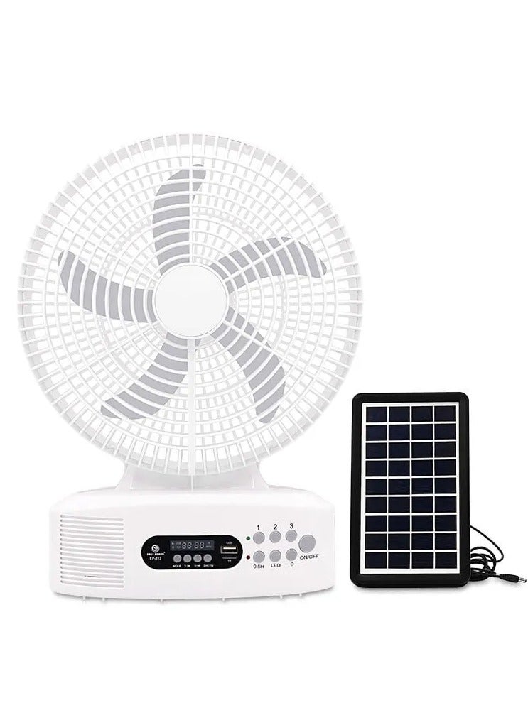 إيزي باور مروحة Easy Power EP-312 قابلة لإعادة الشحن مقاس 12 بوصة مع إضاءة ليلية وشحن بالطاقة الشمسية ومكبر صوت بلوتوث (راديو TF-USB-FM) ومروحة تيار متردد/تيار مستمر - Image 1