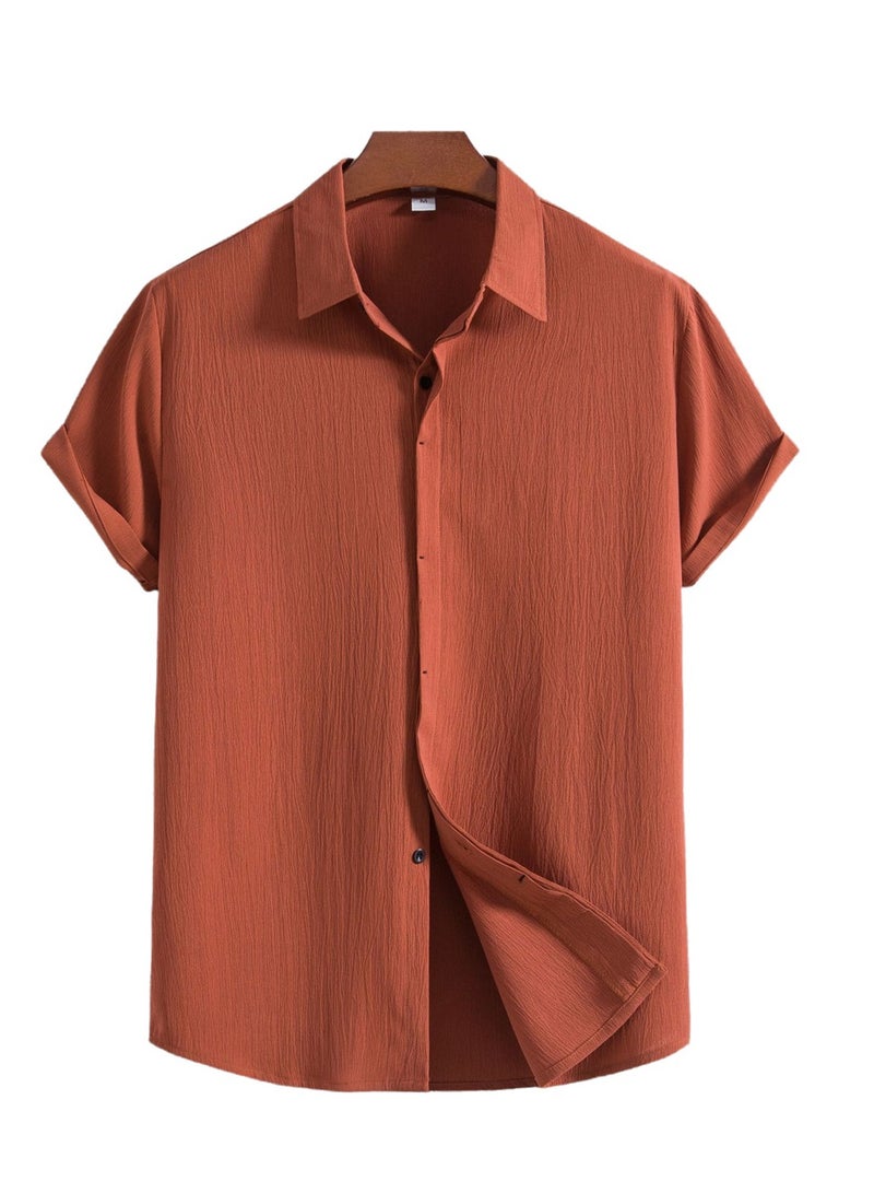 Summer men's short-sleeved shirt loose solid color button short-sleeved shirt cotton shirt for men - Image 1
