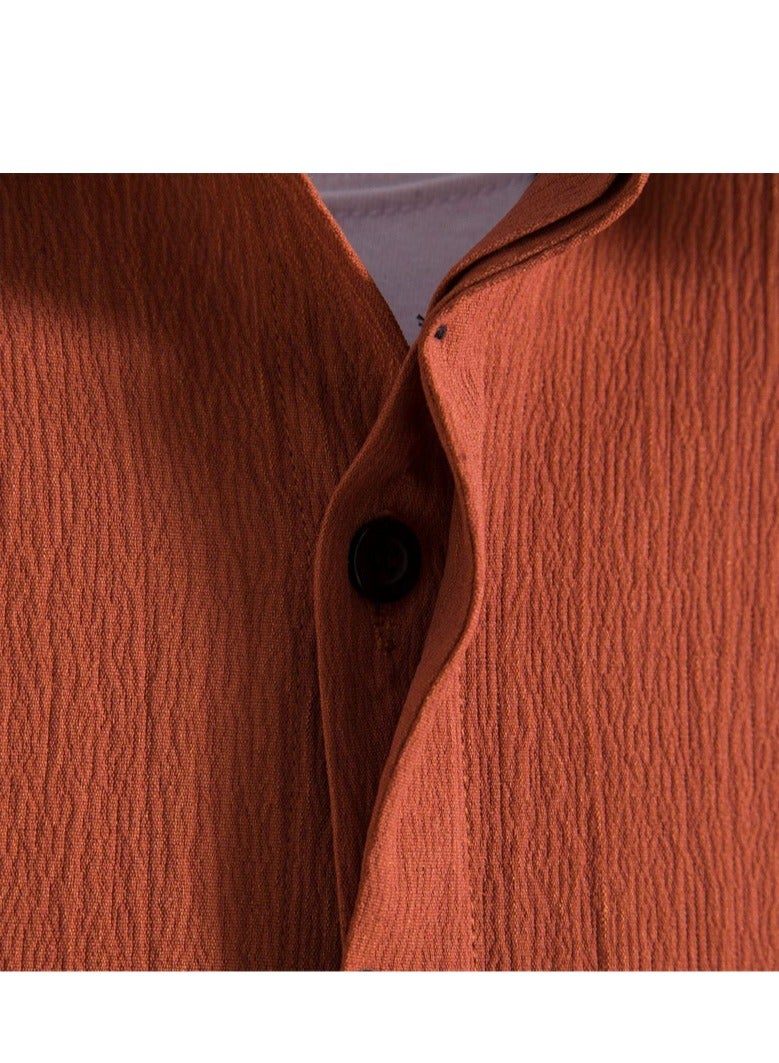 Summer men's short-sleeved shirt loose solid color button short-sleeved shirt cotton shirt for men - Image 5