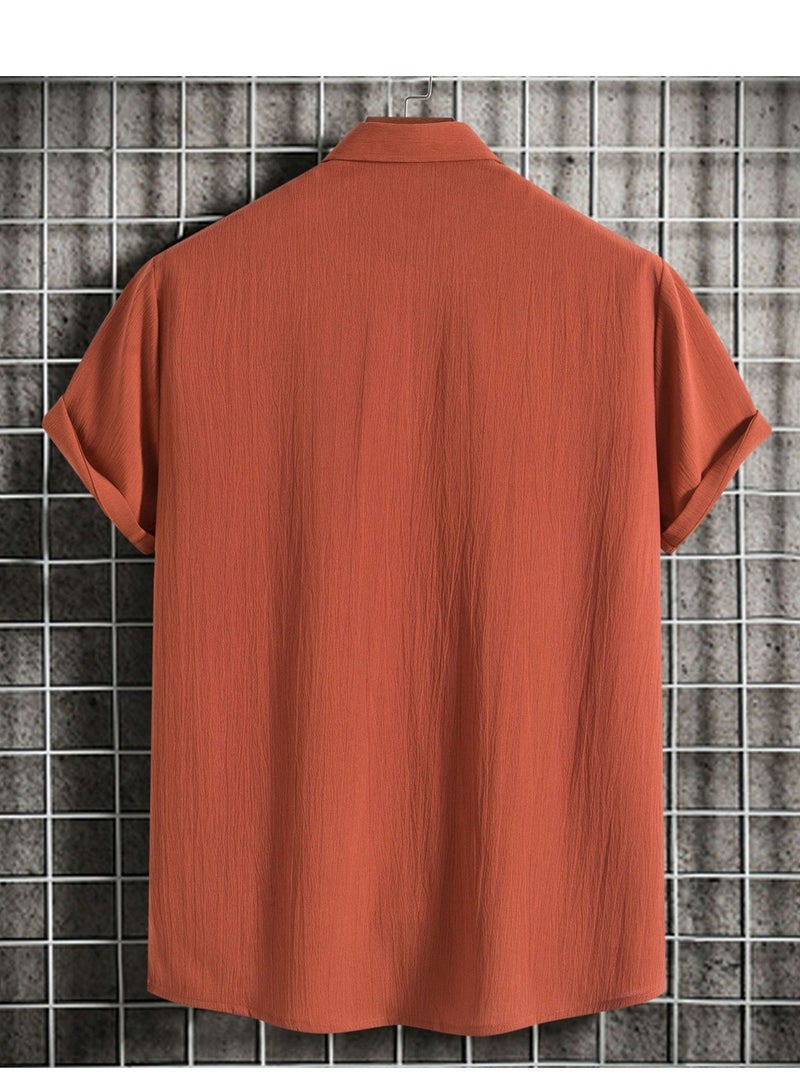 Summer men's short-sleeved shirt loose solid color button short-sleeved shirt cotton shirt for men - Image 2