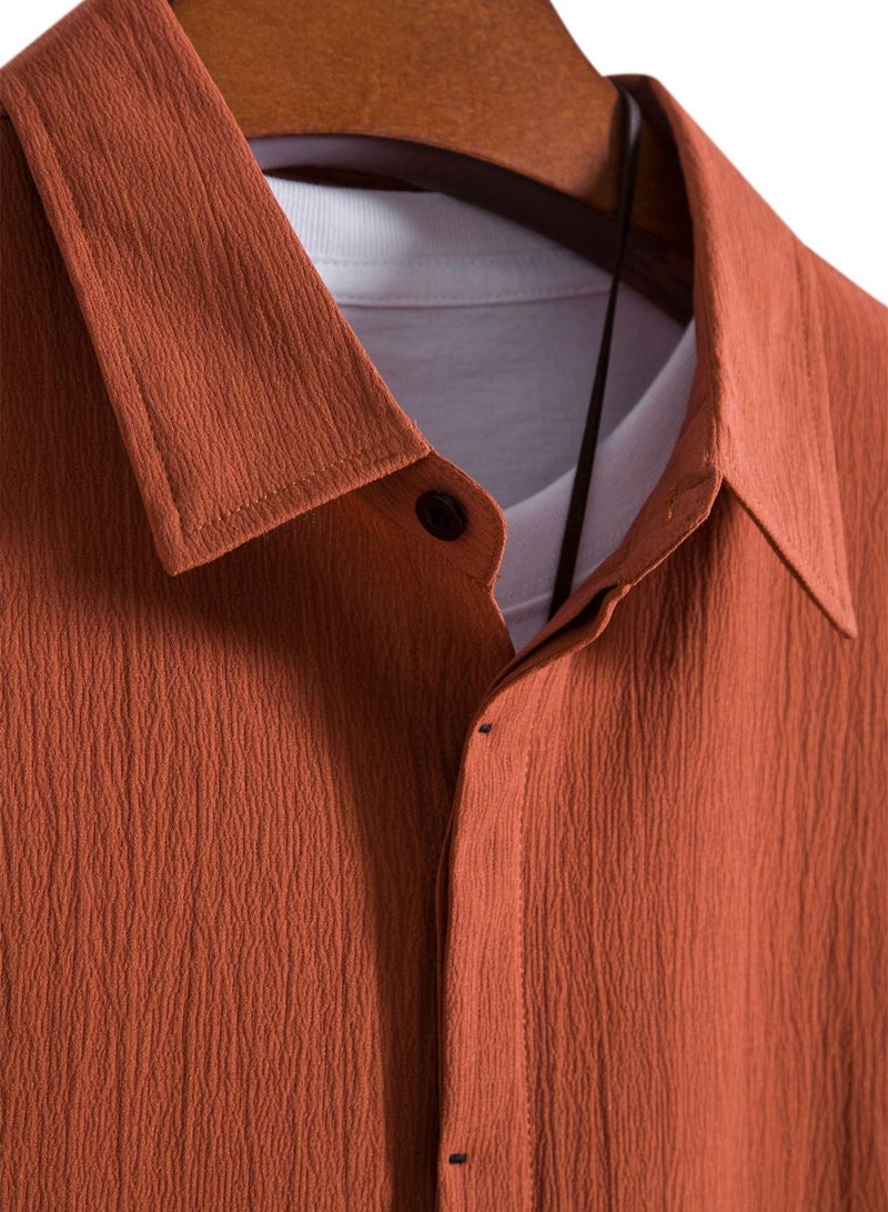 Summer men's short-sleeved shirt loose solid color button short-sleeved shirt cotton shirt for men - Image 4