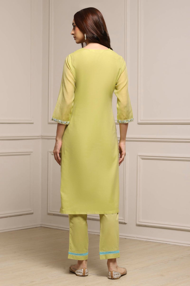 Biba WOMEN YARNDYED NARROW SALWAR KURTA DUPATTA(SKD7456E_SAGE GREEN_32) - Image 2