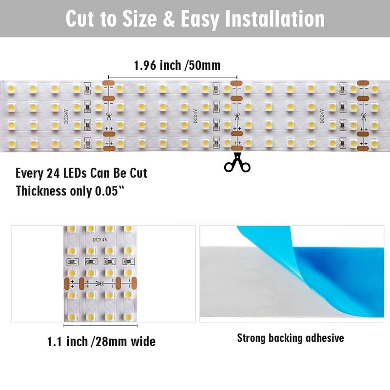SuperlightingLED Quad Row LED Strip Lights - 24VDC 3528SMD 146LEDs/Ft High CRI 95 - Brightest Flexible LED Tape Lights - 1,170 Lumens/Ft - 2400 LEDs 16.4Ft Per Roll For photographic Lighting(White 6000K) - Image 3