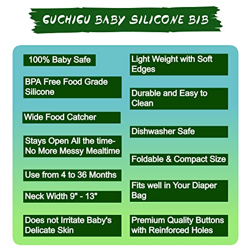 GUCHIGU Waterproof Silicone Baby Bib for Feeding Babies and Toddlers, Unisex Set of 2 Silicon Baby Feeding Bibs for Infants and Toddlers 4M to 4Yr Cute Printing with Rice Pocket (Pink, Set of 1) - Image 5