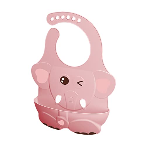 GUCHIGU Waterproof Silicone Baby Bib for Feeding Babies and Toddlers, Unisex Set of 2 Silicon Baby Feeding Bibs for Infants and Toddlers 4M to 4Yr Cute Printing with Rice Pocket (Pink, Set of 1) - Image 1