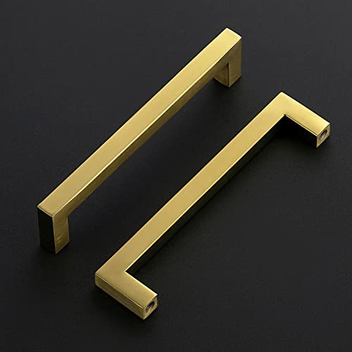 Ravinte 5 Pack Gold Cabinet Pulls 6-1/4 Inch Brushed Brass Kitchen Cabinet Handles Gold Square Kitchen Hardware for Drawer Pulls Come with Screwdriver - Image 2