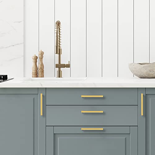 Ravinte 5 Pack Gold Cabinet Pulls 6-1/4 Inch Brushed Brass Kitchen Cabinet Handles Gold Square Kitchen Hardware for Drawer Pulls Come with Screwdriver - Image 4