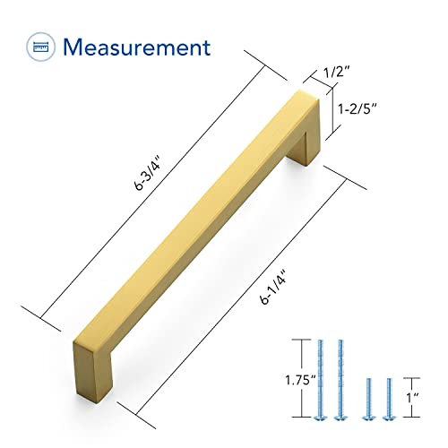 Ravinte 5 Pack Gold Cabinet Pulls 6-1/4 Inch Brushed Brass Kitchen Cabinet Handles Gold Square Kitchen Hardware for Drawer Pulls Come with Screwdriver - Image 3