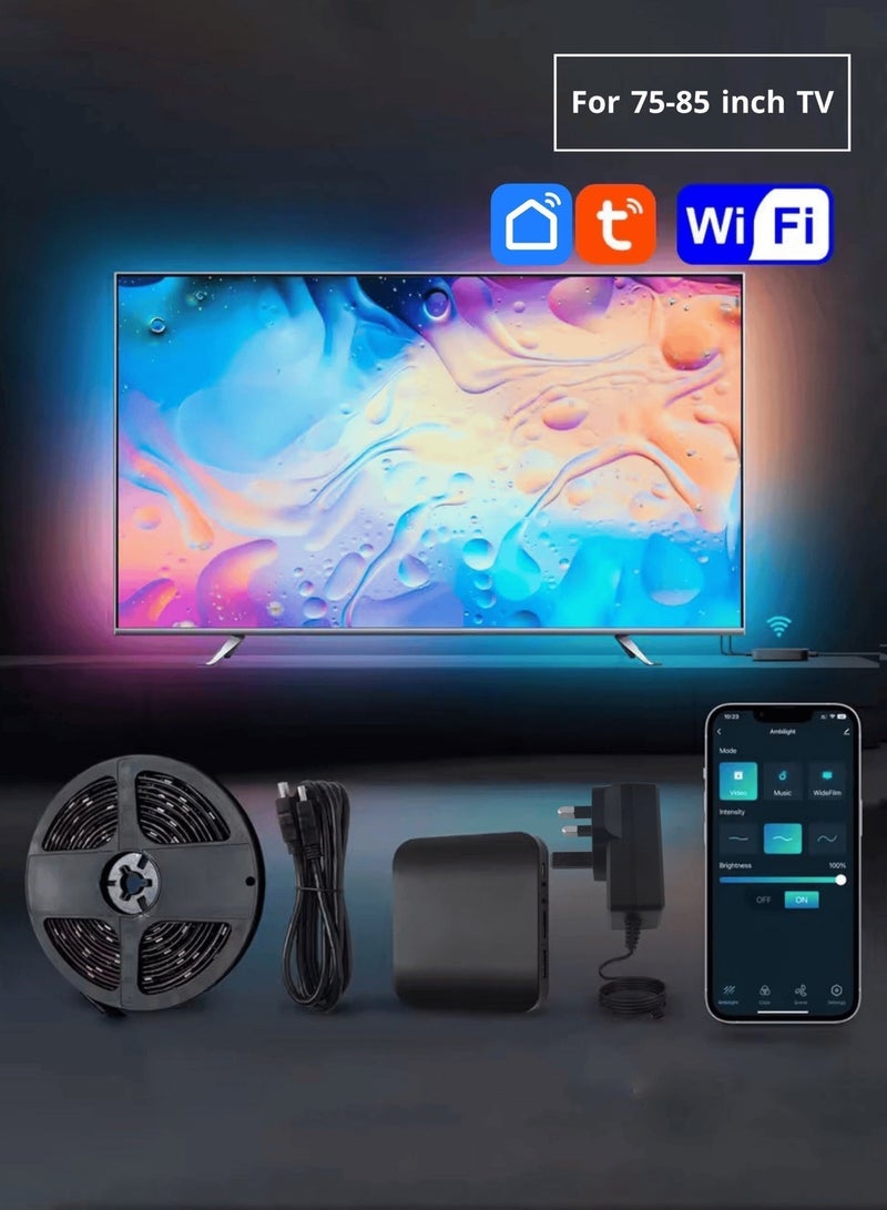 Tuya Smart 4K HDMI Sync TV Backlight Kit for 75-85 inch Screens, RGBIC LED Strip with HDMI 2.0b Control Box, Supports HDR10 & 60Hz, Compatible with Alexa, Google Home & PS5/Xbox - Image 1