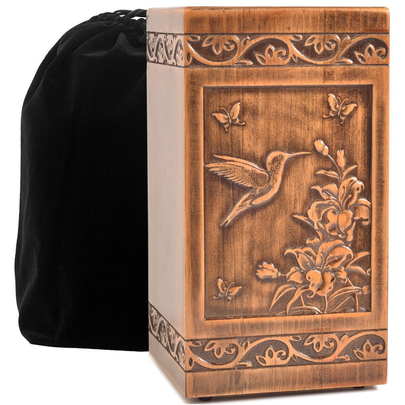 engmvwod Handmade Wooden Engraved Urn for Human Ashes 250lbs Adult Male Female Satin Bag Hummingbird Cremation urns Box - Image 1