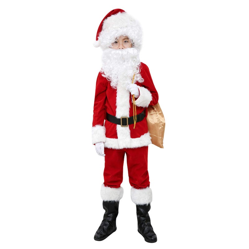 ELFJOY Childrens Santa Suit Kids Christmas Halloween Costume Cosplay Set of 11 Pcs Small