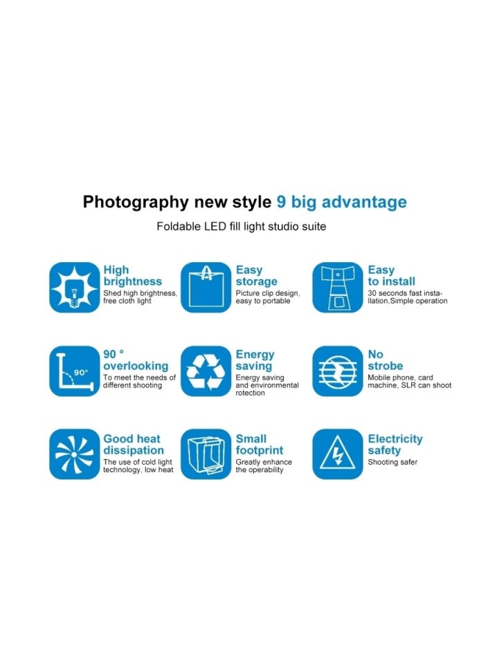 بولوز PULUZ 80cm قابلة للطي المحمولة 80W 8500LM الضوء الأبيض صور الإضاءة استوديو اطلاق النار خيمة صندوق عدة مع 3 ألوان الخلفيات (أسود، أبيض، برتقالي) - Image 3