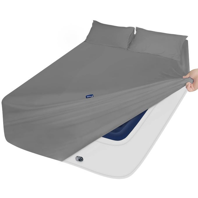 DEEP POCKET KING SHEET SET FOR AIR MATTRESS EXTRA DEEP POCKET KING BED SHEET SET 3PCS SIDE STORAGE POCKET FITTED SHEET PILLOWCASES EASILY FITS 16IN TO 24IN PILLOW TOP AIR BED MATTRESSGREY