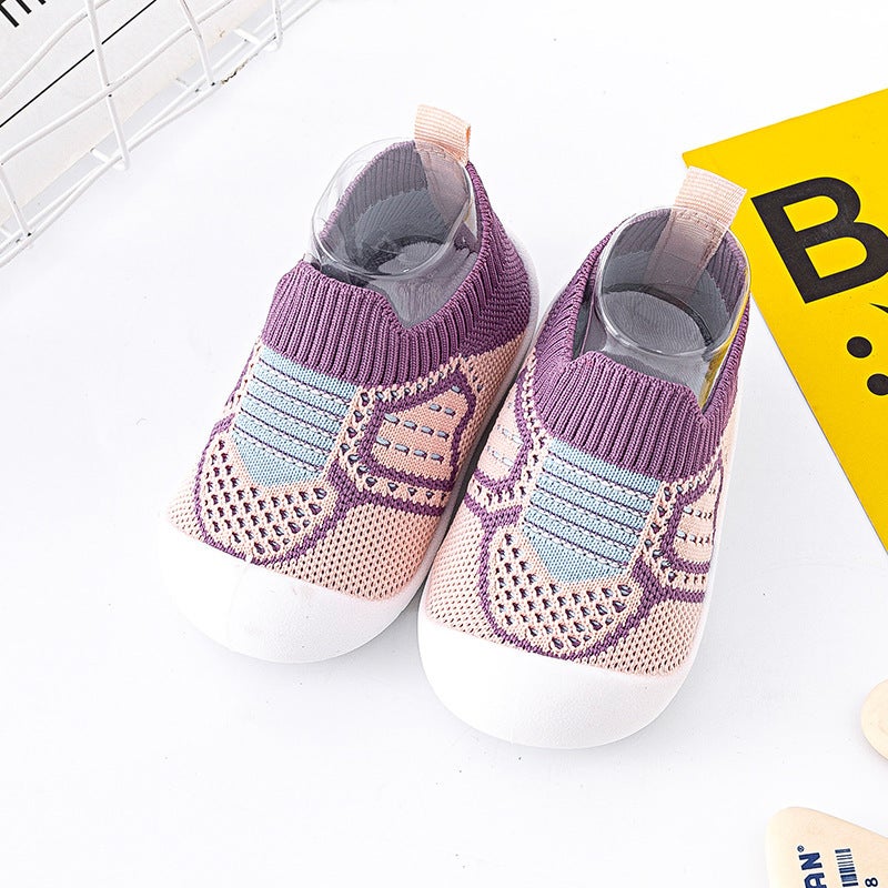 Breathable Toddler Sneaker Socks Non-Slip Sole Purple pink 