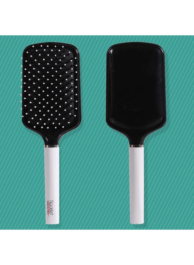 Scarlet Line Large Paddle Hair Brush With Plastic Handle, Air Cushion Paddle Brush With Ball Tip Nylon Bristles Styling N Straightening_Black N White - Image 2