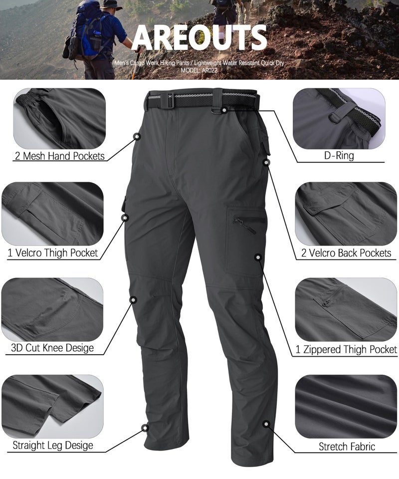 AREOUTS Men's Cargo Work Hiking Pants Lightweight Water Resistant Quick Dry Fishing Travel Camping Outdoor Breathable Multi Pockets Dark Grey S - Image 5