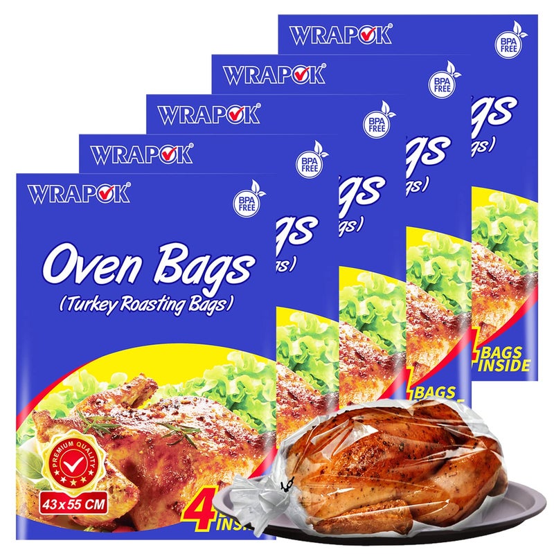 WRAPOK Oven Cooking Turkey Bags Large Size Ribs Baking Roasting Bags No Mess For Chicken Meat Ham Poultry Fish Seafood Vegetable 20 Bags 17 x 215 Inch