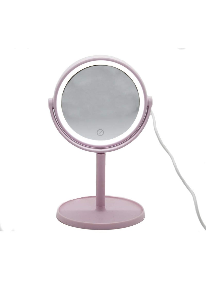 GeekGoodies GeekGoodies Round Led Mirror For Makeup with Adjustable Light and Cosmetic Organizer Tray USB ChargingBattery operated Makeup Vanity for Desk or Tabletop Portable for TravelPink  - Image 3