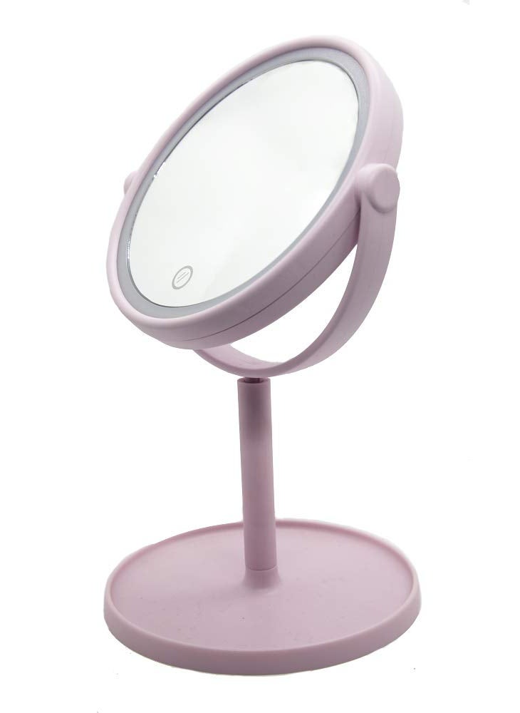 GeekGoodies GeekGoodies Round Led Mirror For Makeup with Adjustable Light and Cosmetic Organizer Tray USB ChargingBattery operated Makeup Vanity for Desk or Tabletop Portable for TravelPink  - Image 1