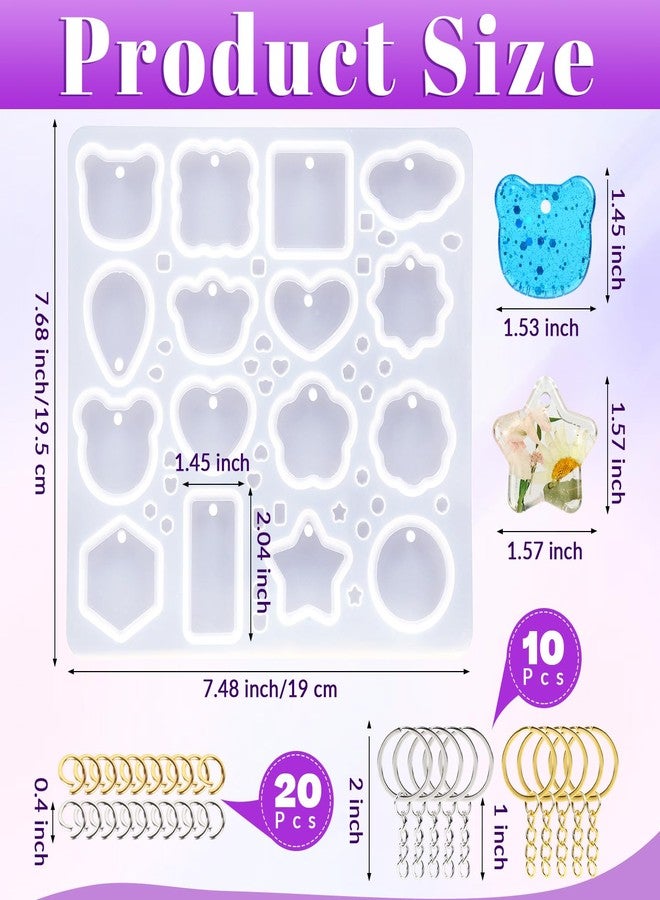KINYFY Keychain Silicone Mold, Keychain Resin Mold with Key Ring Accessory, Epoxy Resin Jewelry Molds for DIY Keychains, Necklace, Pendant (Keychain-A) - Image 2