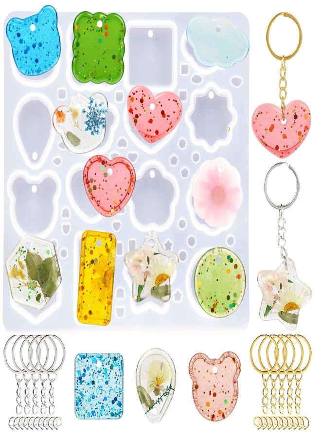 KINYFY Keychain Silicone Mold, Keychain Resin Mold with Key Ring Accessory, Epoxy Resin Jewelry Molds for DIY Keychains, Necklace, Pendant (Keychain-A) - Image 1