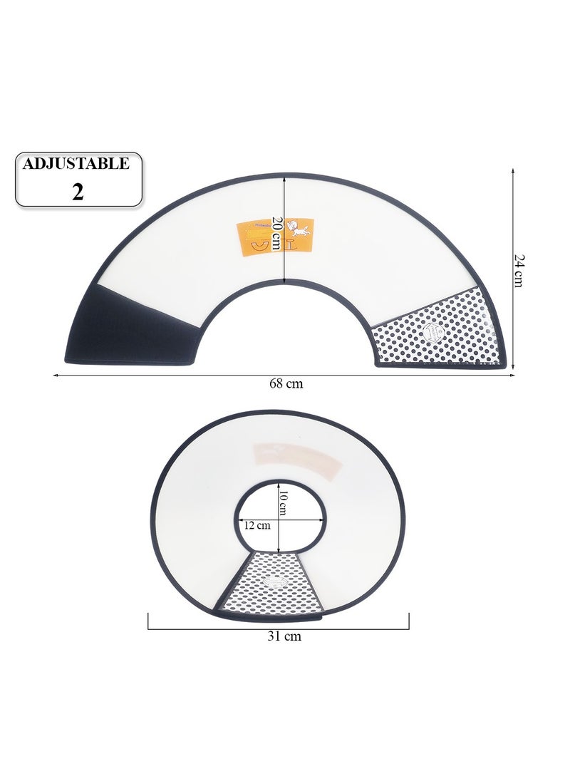 MAJIBAO - Pet cone collar with Transparent plastic, Soft surface, Comfortable, anti-Scratch and Bite, Adjustable Elizabethan Collar with Hook and Loop, 68 cm Recovery cone with Black trim, Waterproof (Black) - Image 1