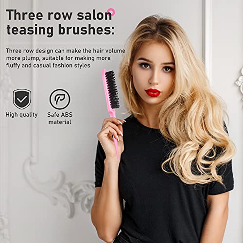Remerry 12 Pieces Hair Brush Set, Nylon Teasing Hair Brushes 3 Row Salon Teasing Brush, Double Sided Edge Smooth Comb Grooming, Rat Tail Combs with Duckbill Clips for Women(Pink) - Image 5