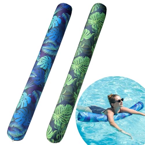 FindUWill 2 Pack Inflatable Swim Pool Noodles for Adults - Soft Fabric Covered Large Swim Noodles, Premium Buoyancy for Swimming Floating, Pool Floats Toys for Pool Accessories - Image 1