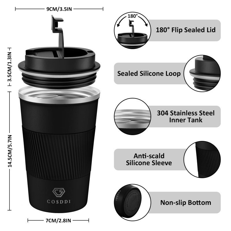 CS COSDDI 12 oz Stainless Steel Vacuum Insulated Tumbler - Coffee Travel Mug Spill Proof with Lid - Thermos Cup for Keep Hot/Ice Coffee,Tea and Beer (3rd Black) - Image 2