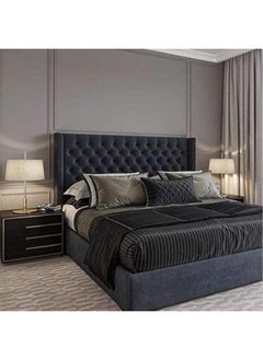 R2R FURNITURE Velvet Upholstered Tufted Bed Frame (180 X 200 Cm, Black)  - Image 4