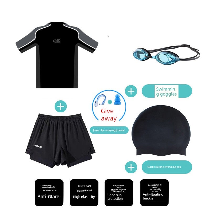 Swimming trunks men's swimsuit set hot spring chest binding anti-embarrassment quick-drying plus size beach hot spring swimming trunks equipment full set - Image 1