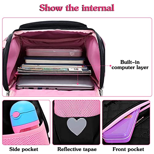FEWOFJ Cute Black Backpacks with Lunch Bag for Teen Girls, Kids Backpack for Toddler Preschool Bookbags Elementary School Bags - Image 3