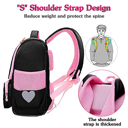 FEWOFJ Cute Black Backpacks with Lunch Bag for Teen Girls, Kids Backpack for Toddler Preschool Bookbags Elementary School Bags - Image 4