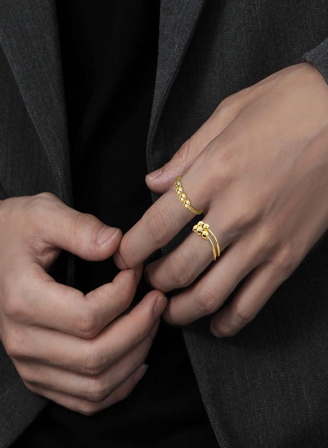 INFUSEU Gold Spinner Ring Women Fidget Anxiety Thumb Rings Relief Worry Anti Daughter Spinner Stress Spinning Beads Adhd Finger Adjustable 6 7 5 8 Spiral Twisted Stackable Stacks - Image 4