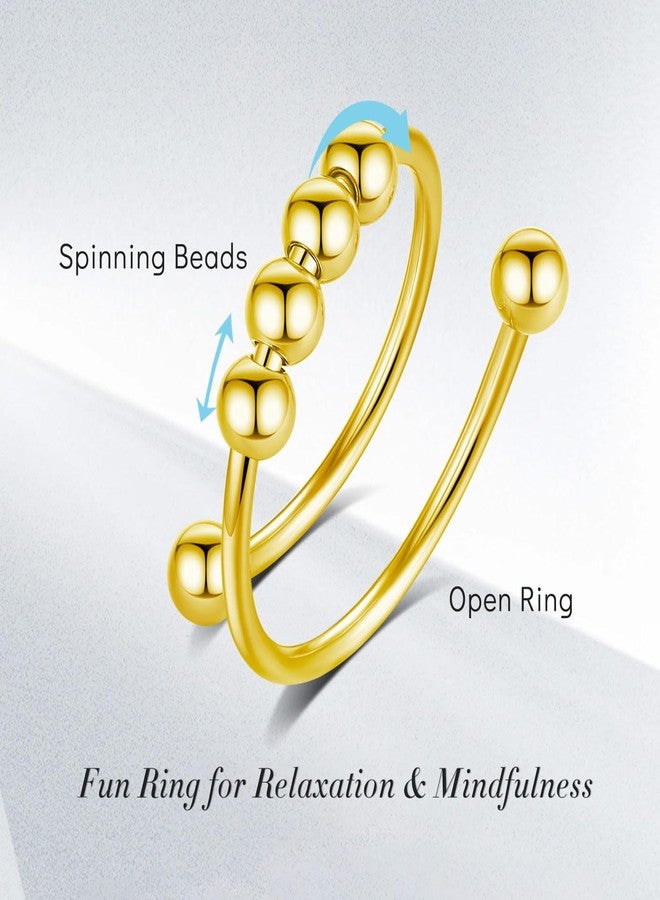 INFUSEU Gold Spinner Ring Women Fidget Anxiety Thumb Rings Relief Worry Anti Daughter Spinner Stress Spinning Beads Adhd Finger Adjustable 6 7 5 8 Spiral Twisted Stackable Stacks - Image 2