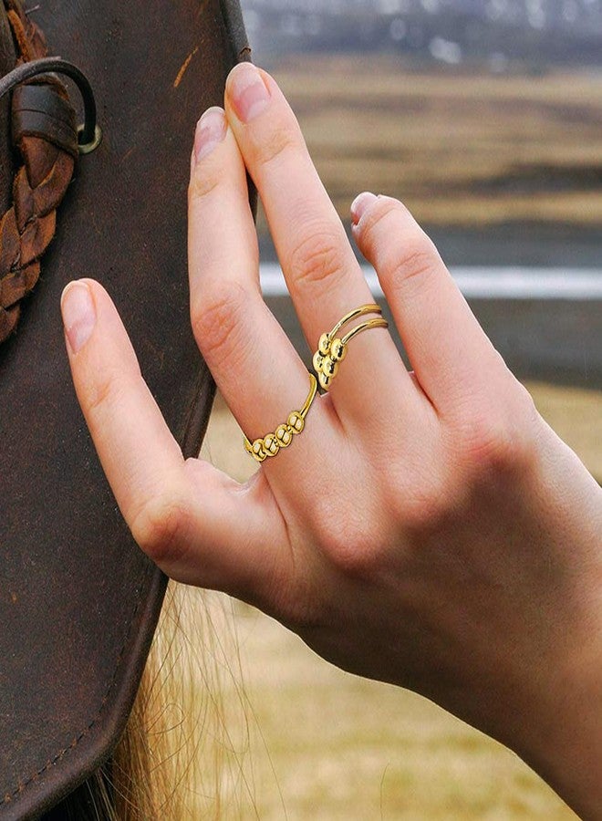 INFUSEU Gold Spinner Ring Women Fidget Anxiety Thumb Rings Relief Worry Anti Daughter Spinner Stress Spinning Beads Adhd Finger Adjustable 6 7 5 8 Spiral Twisted Stackable Stacks - Image 3