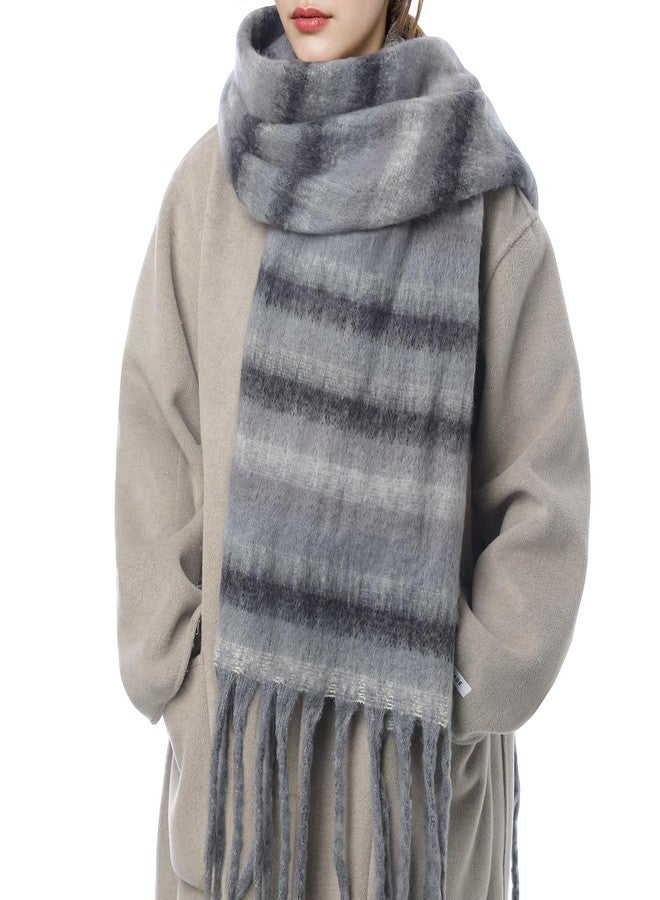 TOBEHIGHER Winter Scarf - Women Long Plaid Scarves Warm Grey - Image 1