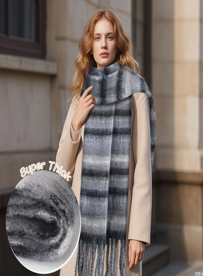 TOBEHIGHER Winter Scarf - Women Long Plaid Scarves Warm Grey - Image 4