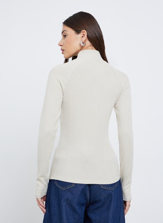 ستايلي بلوزة محبوكة مضلعة برقبة عالية - Image 5