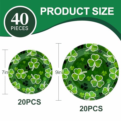 Aixuler St Patrick's Day 40Pcs Disposable Paper Plates,Including 20pcs 9" and 20pcs 7" Plates,Strong and Sturdy Disposable Plates for St Patrick's Day Party, Dinner, Holiday, Picnic,Dinner Table, Wedding - Image 2